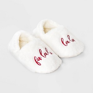 Adult Embroidered Faux Fur Christmas Slipper Socks with Grippers - Wondershop™ - 1 of 4