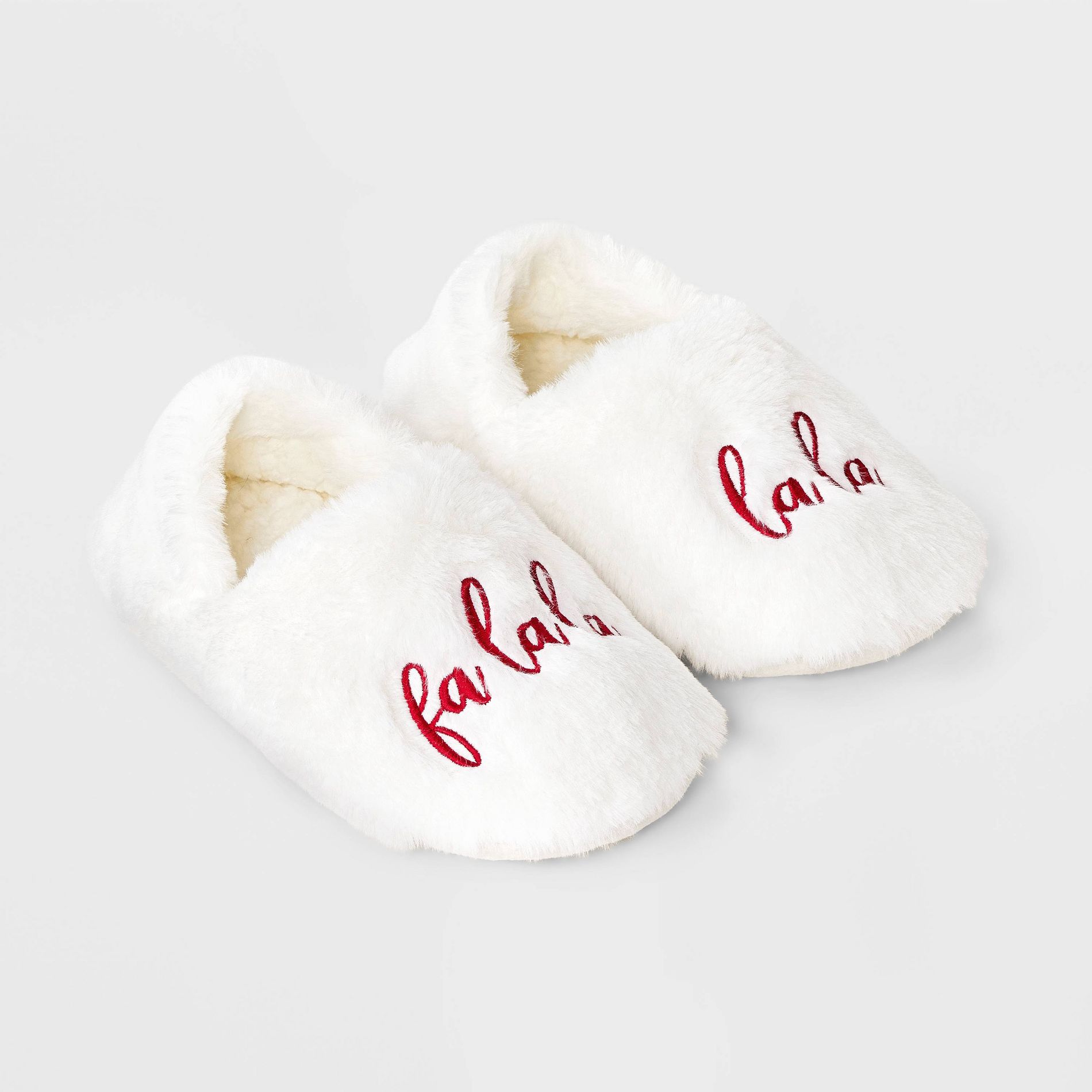 Adult Embroidered Faux Fur Christmas Slipper Socks with Grippers - Wondershop™