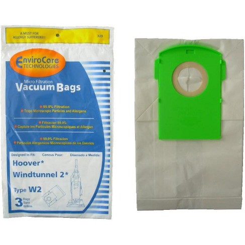 3 Hoover Type W2 Windtunnel Allergy Vacuum Bags, Bagged, Upright Vacuum Cleaners, W2, 401080W2 - image 1 of 4