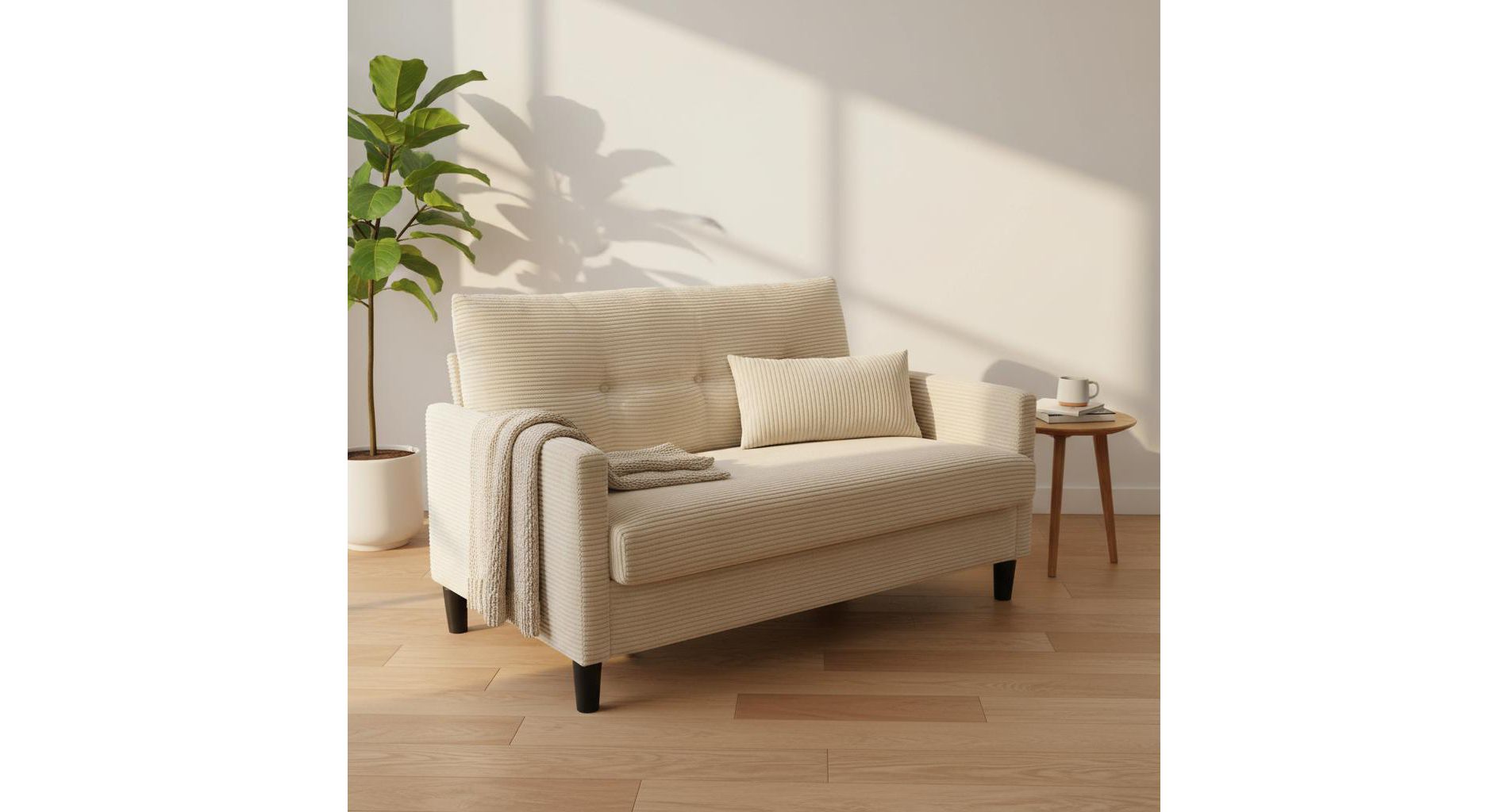 Dyonery 50" Small Loveseat Sofa, Comfy Corduroy Couch with Thick Cushions, Tool-Free Assembly Loveseat for Bedroom, Living Room, Beige