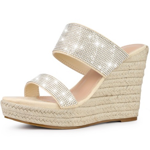 Perphy Platform Rhinestones Dual Strap Espadrille Wedge Sandals For Women  Beige 10 : Target