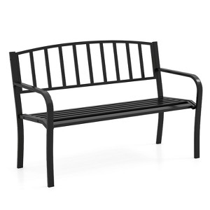 Tangkula 50 Inches Garden Bench w/ Slatted Backrest & Curved Armrests for Porch - 1 of 4