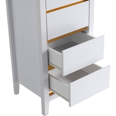 White and Gold 5-Drawer Tall Chest with Faux Trim