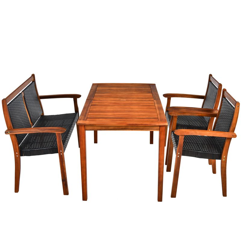 Tangkula 4 Pieces Outdoor Dining Furniture Set Patio Space-Saving PE Rattan Dining Set W/Umbrella Hole, 1 of 6