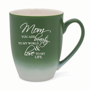 Elanze Designs Mom You Add Beauty To My World & Love To My Life Two Toned Ombre Matte 10 ounce New Bone China Coffee Tea Cup Mug, Green and White - 1 of 4