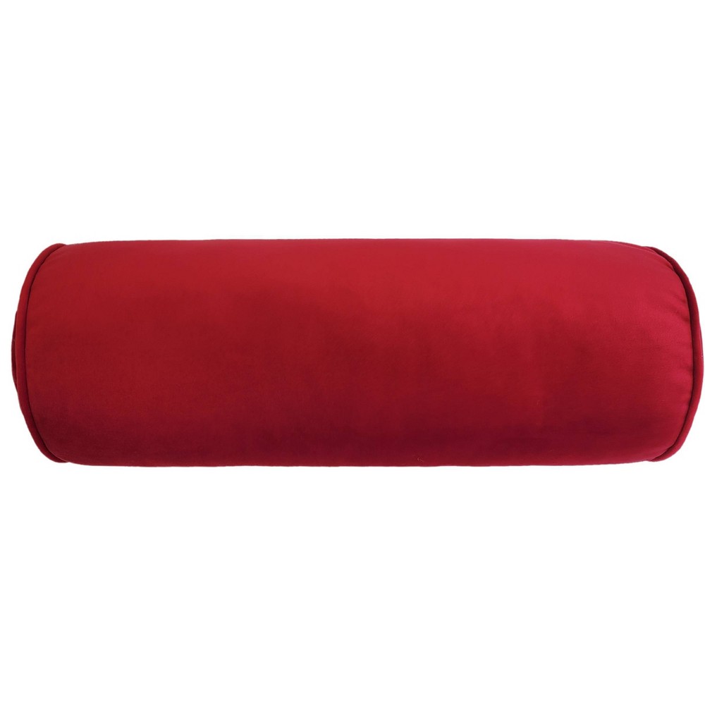 Photos - Pillow Edie@Home 7"x18" Chelsea Luxe Velvet Neckroll with Piping and Button Oblong Throw  Red: Indoor Polyester Bolster Pillo