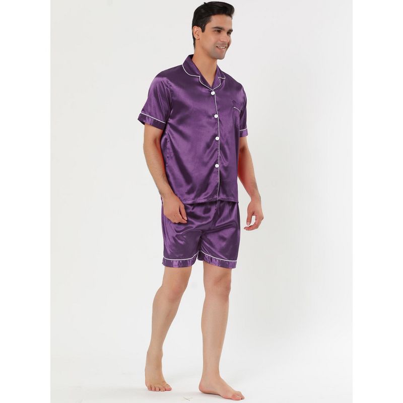 Lars Amadeus Men's Short Sleeve Top and Pants Summer Satin Pajama Sets, 2 of 6