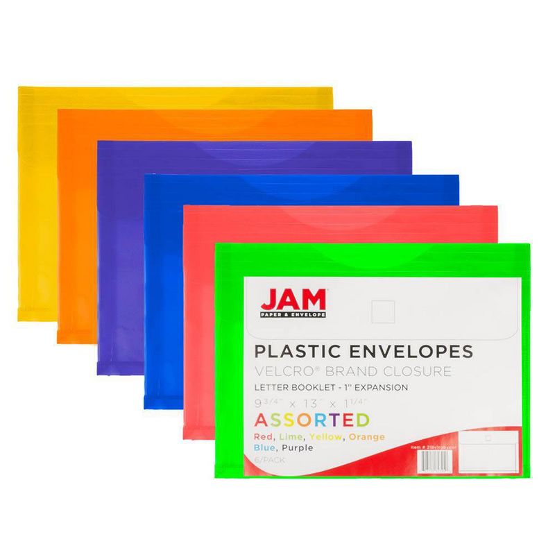 JAM Paper 9 3/4'' x 13'' 6pk Plastic Envelopes with Hook & Loop Closure, 1" Expansion, Letter Booklet - Multicolor, 2 of 5