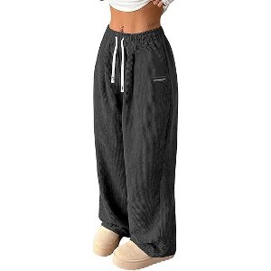 Coolmee Women's Corduroy Casual Pants Fashion Loose Fit Wide Leg Pants Straight Sweatpants Elastic Waist Drawstring - 1 of 4