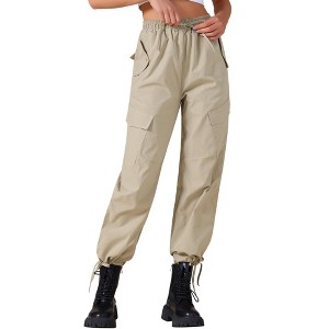 INSPIRE CHIC Women's High Waist Elastic Drawstring Casual Wide Leg Cargo Pants with Pockets - 1 of 4