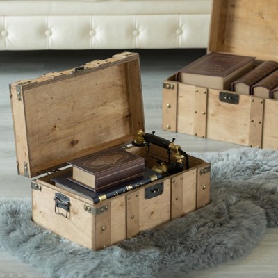 Large Rustic Light Brown Wooden Trunk Organizer with Handles