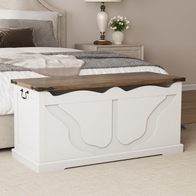39.4" Storage Chest, Wooden Storage Bench for Entryway, Bedroom, Living Room, Large Toy Box, White