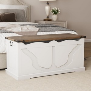 39.4" Storage Chest, Wooden Storage Bench for Entryway, Bedroom, Living Room, Large Toy Box, White - 1 of 4
