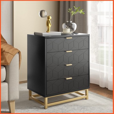 4 Drawer Dresser for Bedroom, Modern Dressers with Gold Metal Handles