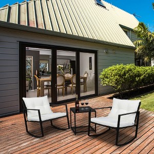 KTMBDW 3 Pieces Rocking Wicker Bistro Set, Patio Outdoor Furniture Conversation Sofa Sets with Porch Chairs and Coffee Table, Black - 1 of 4