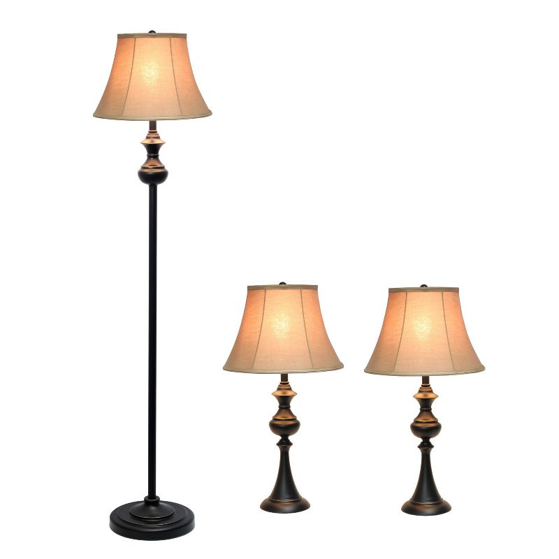 3pk Crafted Lamp Set (2 Table Lamps and 1 Floor Lamp) with Shades Restoration Bronze - Elegant Designs, 2 of 12