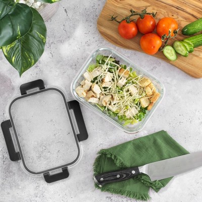 Black Glass Meal Prep Containers with Lids, Set of 5