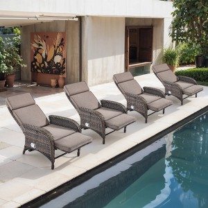 POCASSY Outdoor Recliner Chair, Wicker Adjustable Reclining Patio Lounge Chair with Cushion, Adjustable Backrest and Footrest, Ideal for Pool Deck - 1 of 4