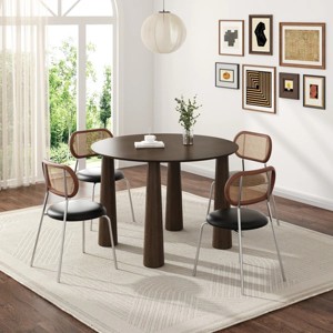 SpassWay 30" Height Contemporary Round Wood Table Versatile Dining Conference Entertaining Solution in Black/Walnut/Natural Wood Finish - 1 of 4