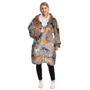 Womens' Hoodie Zip Up Sweatshirt with Full Fleece Lined, Oversized Zip-Up Adult Blanket Hoodie Wearable for Womens Men - Catalonia - 1 of 4