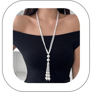 Vintage Pearl Necklace for Women Dainty Long Tassel Chain Faux Pearl Fringe 1920s Costume Jewelry Sweater Chain Y-shape - 1 of 4