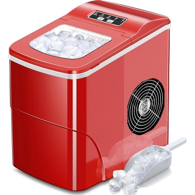 ZAFRO Ice Makers Countertop with Self-Cleaning, 26lbs/24hrs, 9 Cubes Ready in 6 Mins, with 2 Sizes Bullet Ice/Ice Scoop/Basket , Red