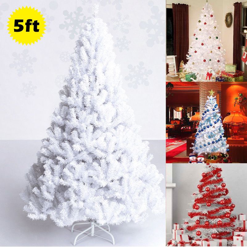 Costway 5Ft Christmas Tree Artificial PVC W/Stand Indoor Outdoor Decoration White, 3 of 9