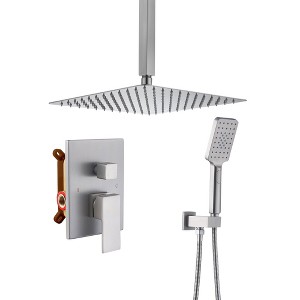 CASAINC 3-Spray Pattern 12 Inches Ceiling Mount Shower System / Set Shower Head and Functional Handheld (Valve Included) - 1 of 4