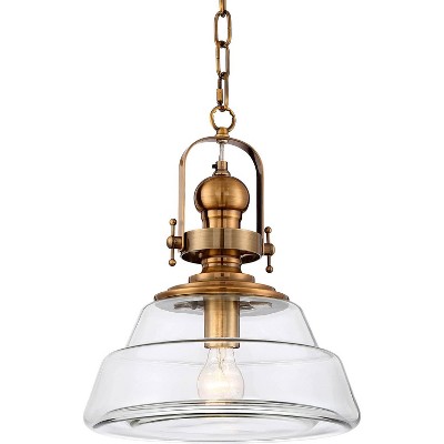 Possini Euro Design Antique Brass Pendant Light 13" Wide Modern Industrial Clear Glass Fixture for Kitchen Island Dining Room