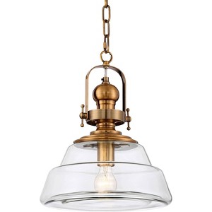 Possini Euro Design Antique Brass Pendant Lighting 13" Wide Modern Industrial Clear Glass Shade Fixture for Dining Room Living Foyer Kitchen Island - 1 of 4