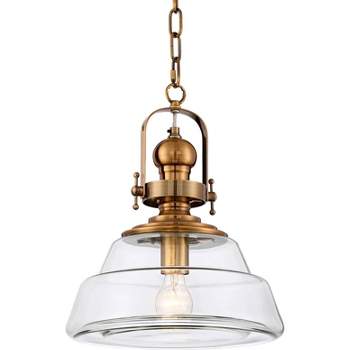 Possini Euro Design Antique Brass Pendant Lighting 13" Wide Modern Industrial Clear Glass Shade Fixture for Dining Room Living Foyer Kitchen Island