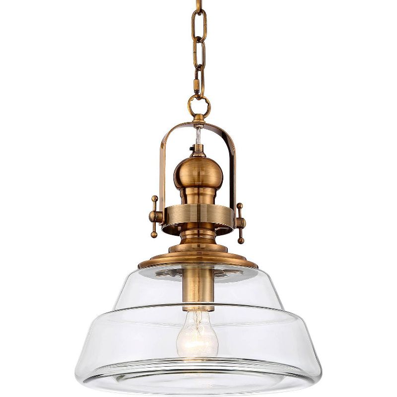Possini Euro Design Antique Brass Pendant Lighting 13" Wide Modern Industrial Clear Glass Shade Fixture for Dining Room Living Foyer Kitchen Island, 1 of 9