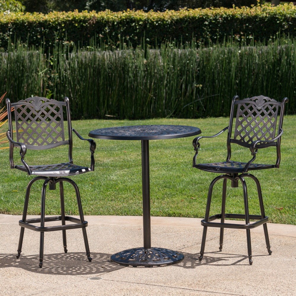 Photos - Garden Furniture 3pc Arlana Cast Aluminum Bar Set Copper - Christopher Knight Home