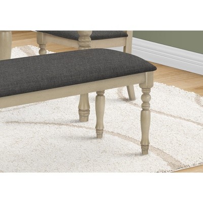 Antique Gray 48" Upholstered Wood Bench with Turned Legs