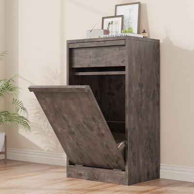 Whizmax Tilt Out Trash Cabinet, Hidden Trash Cabinet with 10 Gallon Storage, Freestanding Garbage Can Cabinet for Kitchen Dining Room, Dark Grey