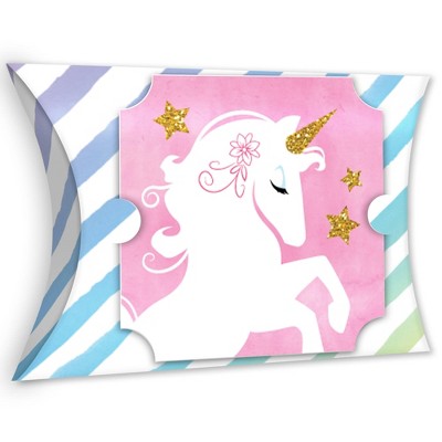 Big Dot of Happiness Rainbow Unicorn - Favor Gift Boxes - Magical Unicorn Baby Shower or Birthday Party Large Pillow Boxes - Set of 12