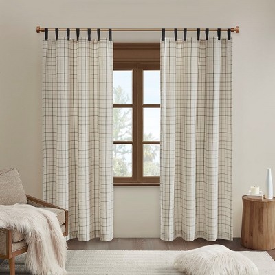 VYNXARIA 50*84" Plaid Faux Leather Tab Top Curtain Panel with Fleece Lining(Only 1 Pc Panel)