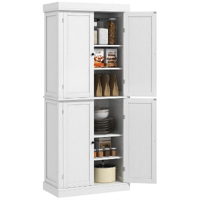 LunaLulinlk Freestanding Kitchen Pantry Cabinet, Tall Storage Cabinet with 4 Doors and 2 Adjustable Shelves