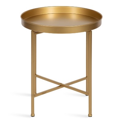 Gold Round Metal Foldable Side Table with Detachable Tray