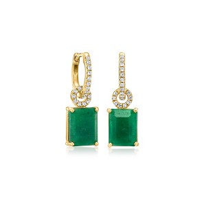 Ross-Simons 5.50 ct. t.w. Emerald and .20 ct. t.w. White Topaz Drop Earrings in 18kt Gold Over Sterling - 1 of 4