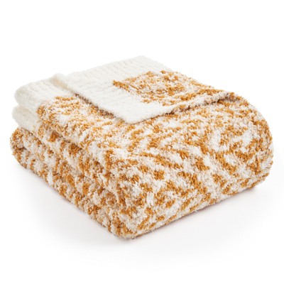 Snuggle Sac Fuzzy Plush Reversible Knit Blanket,Cozy Lightweight Throw,Space Dye Design,Orange