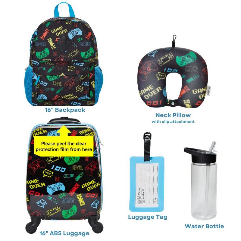 Gaming Rolling Suitcase Set with Backpack, Neck Pillow, Water Bottle, and Luggage, 2 of 8