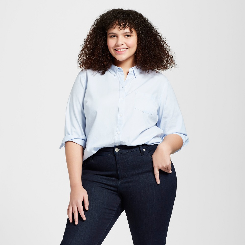 Women's Plus Size Long Sleeve Camden Button-Down Shirt - Universal Thread Blue 2X