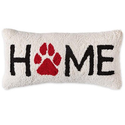 Home Paw Print Hand-Hooked Wool Lumbar Throw Pillow