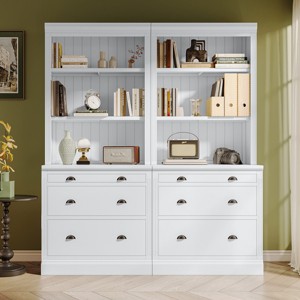White 83.4" Bookshelf with LED Light and Drawers, Modern Vertical Wood Bookcase with Adjustable Shelves for Home Office-3irtyhousy - 1 of 4