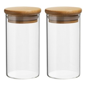 Unique Bargains Kitchen Food Storage Glass Jar with Airtight Bamboo Lid 2 Pcs - 1 of 4