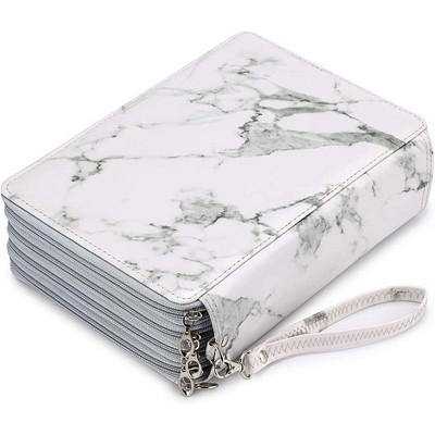 Fmeida 200 Slots Colored Pencil Organizer - Deluxe PU Leather Pencil Case Holder with Removal Handle Strap Pencil Box Large Black