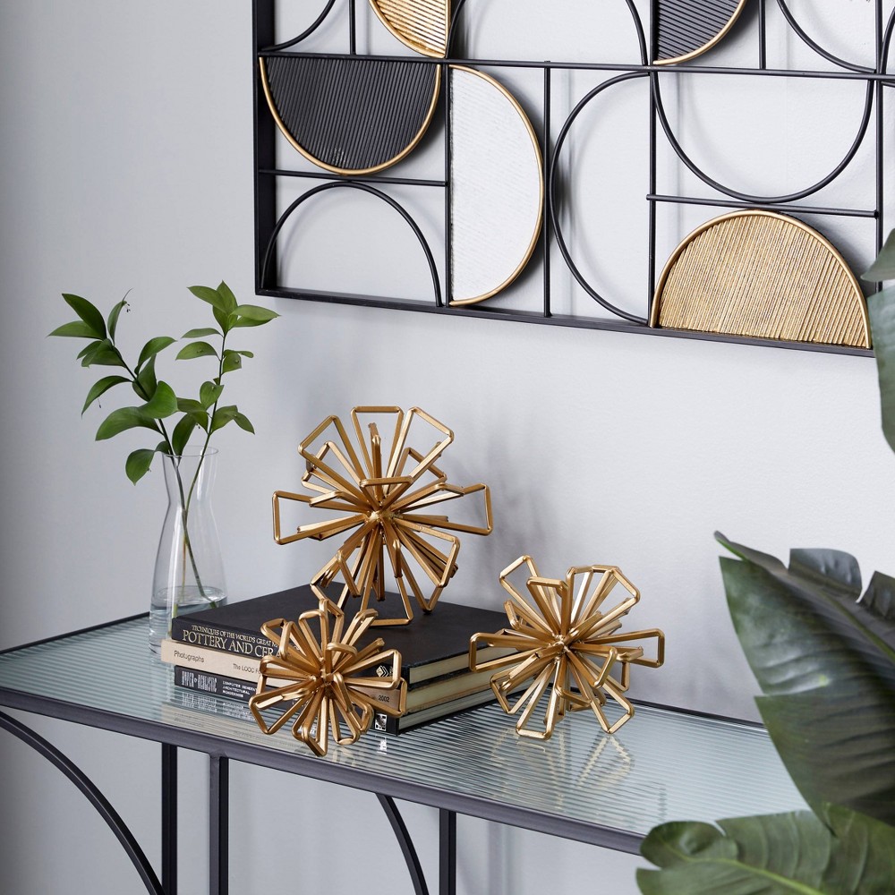 Photos - Other Decoration Set of 3 Geometric 3D Star Metal Sculptures Gold - Olivia & May