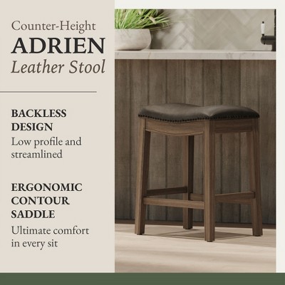 Reclaimed Oak Saddle Counter Stool with Gray Vegan Leather