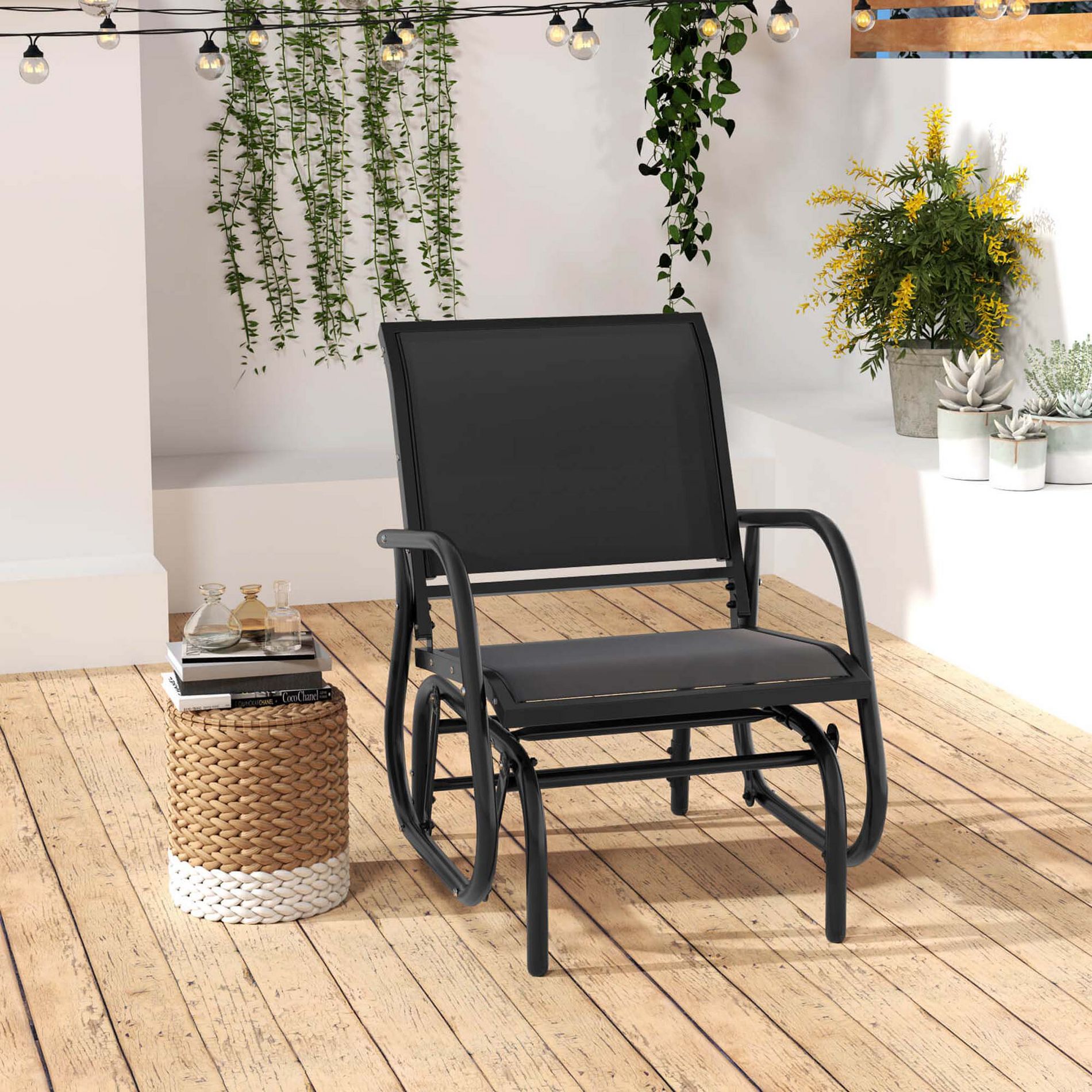 Costway Outdoor Single Swing Glider Rocking Chair Armrest Garden Porch Backyard Gray/Brown/Black at Target